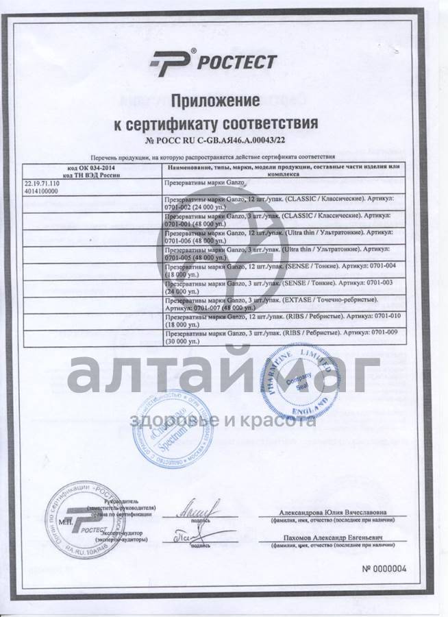 Сертификат на товар Презервативы Ganzo тонкие 3шт Презервативы Ganzo тонкие 3шт сертификат