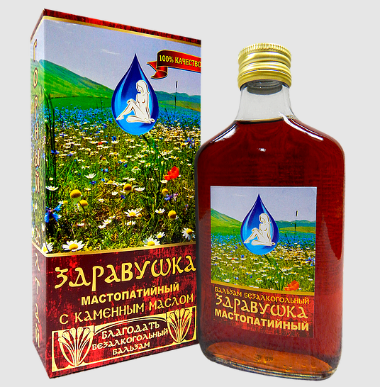 Изображение товара Бальзам Здравушка с каменным маслом (Мастопатийный), 250 мл Бальзам Здравушка с каменным маслом (Мастопатийный), 250 мл фотография